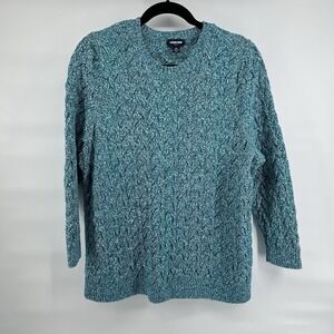 Lands End Sweater Women 3X 24-26 Cable Knit Pullover Heavy Cotton Turquoise Blue